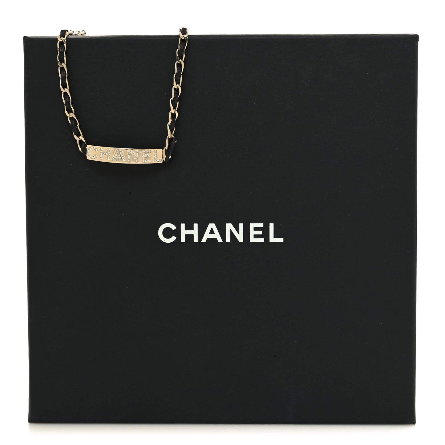 Metal Lambskin Crystal Sergeant Chanel Choker Necklace Black Gold