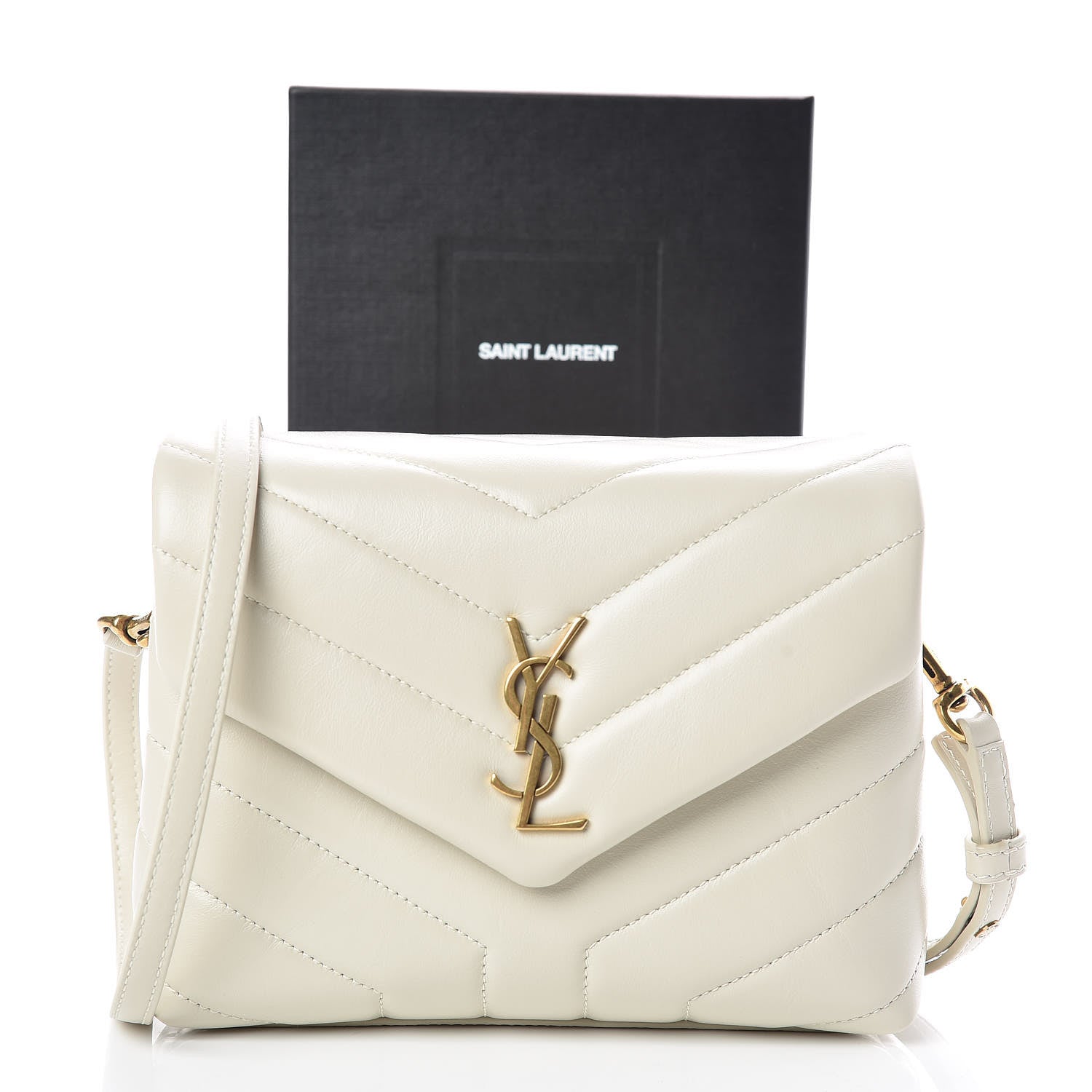 Saint Laurent Calfskin Y Quilted Monogram Toy Loulou Crossbody Bag Crema Soft 8 of 8