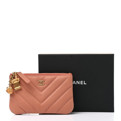 Chanel Caviar Chevron Quilted Small Ancient Greek Charms Cosmetic Case Dark Beige 8 of 8