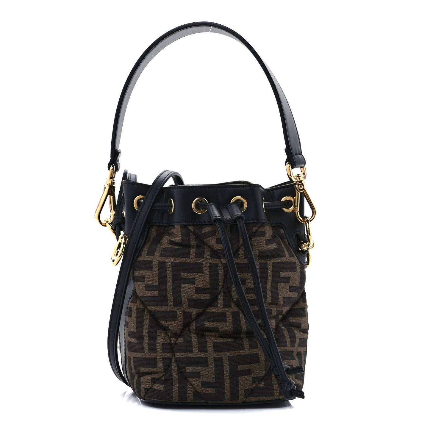 Silk Vitello King FF 1974 Quilted Mini Mon Tresor Bucket Bag Tobacco Moro