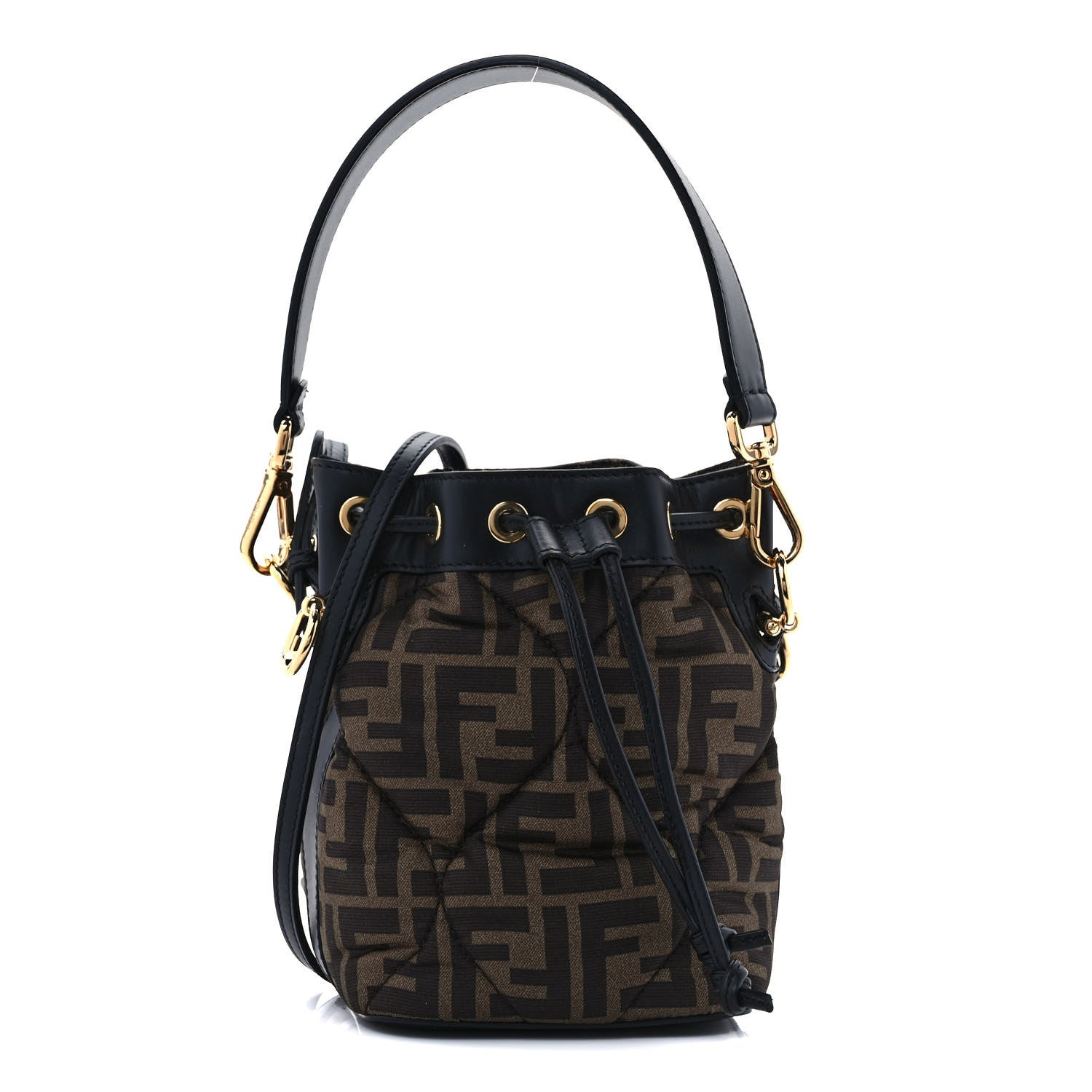 Fendi Silk Vitello King FF 1974 Quilted Mini Mon Tresor Bucket Bag Tobacco Moro 1 of 9