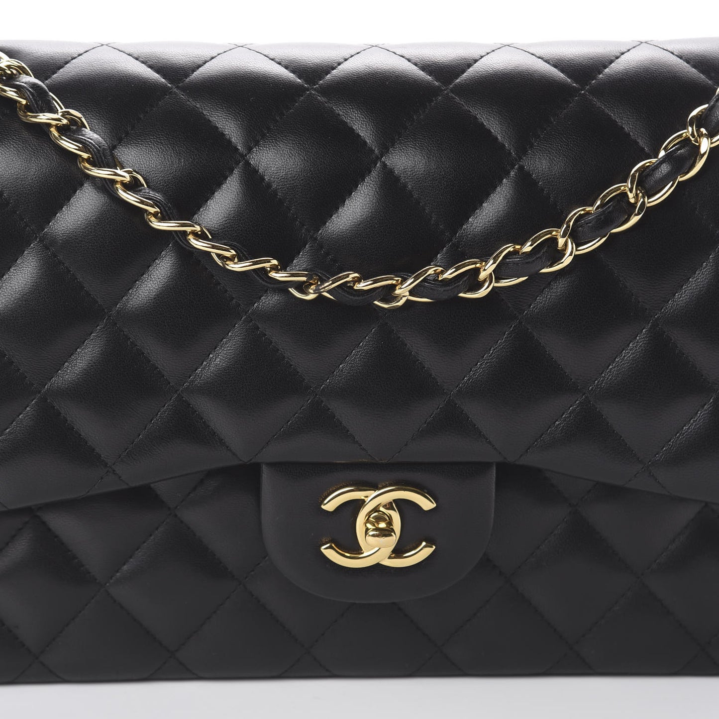 Lambskin Quilted Jumbo Double Flap Black