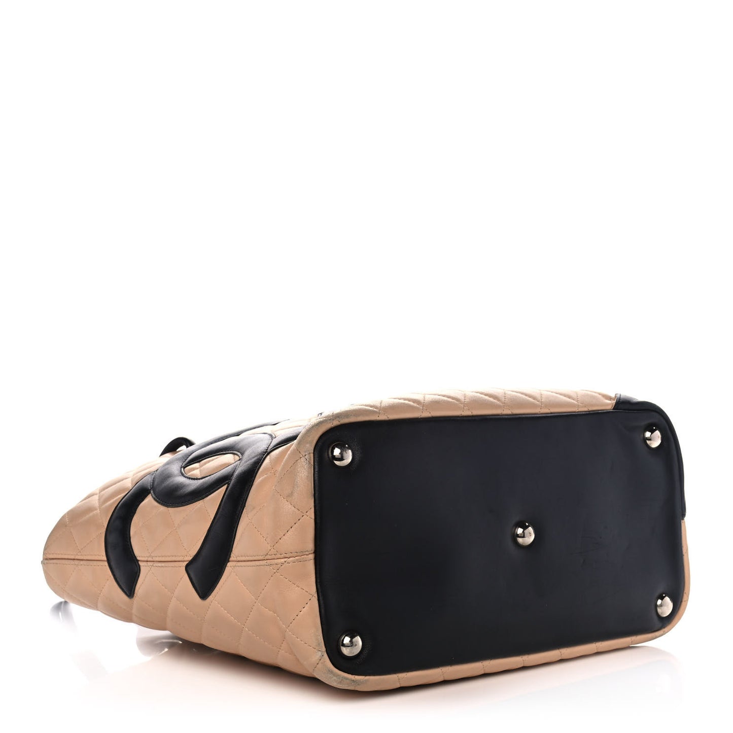 Calfskin Quilted Large Cambon Tote Beige Black