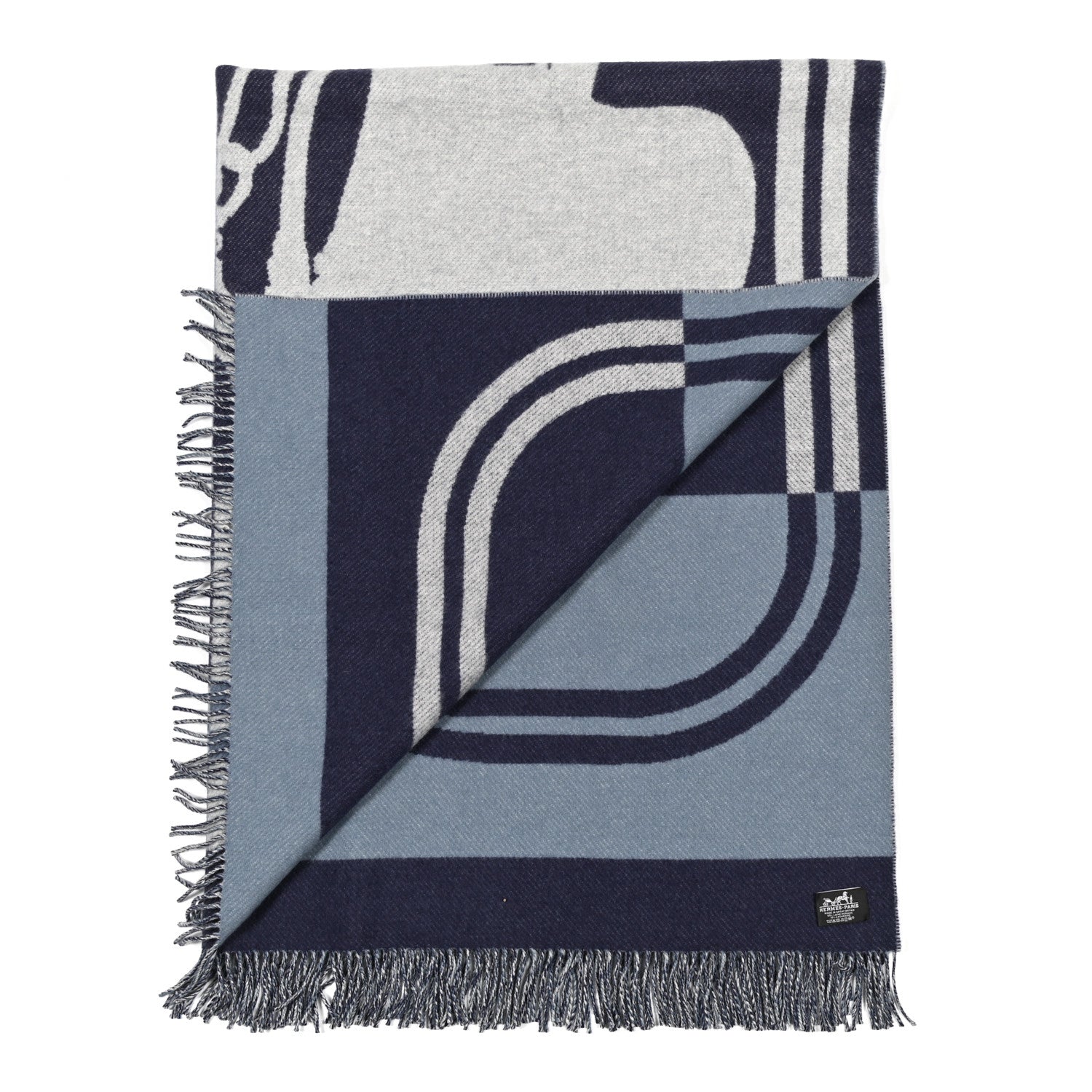 Hermes Cashmere Wool Brides De Gala Plaid Blanket Glacier 2 of 3