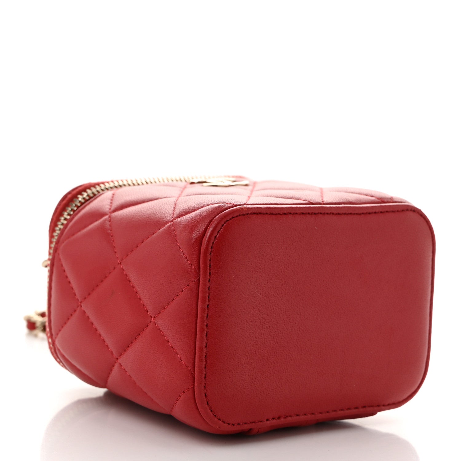 Chanel Lambskin Quilted Top Handle Mini Vanity Case With Chain Red 4 of 13