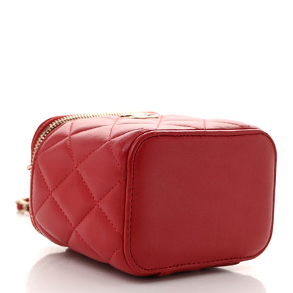 Chanel Lambskin Quilted Top Handle Mini Vanity Case With Chain Red 4 of 13