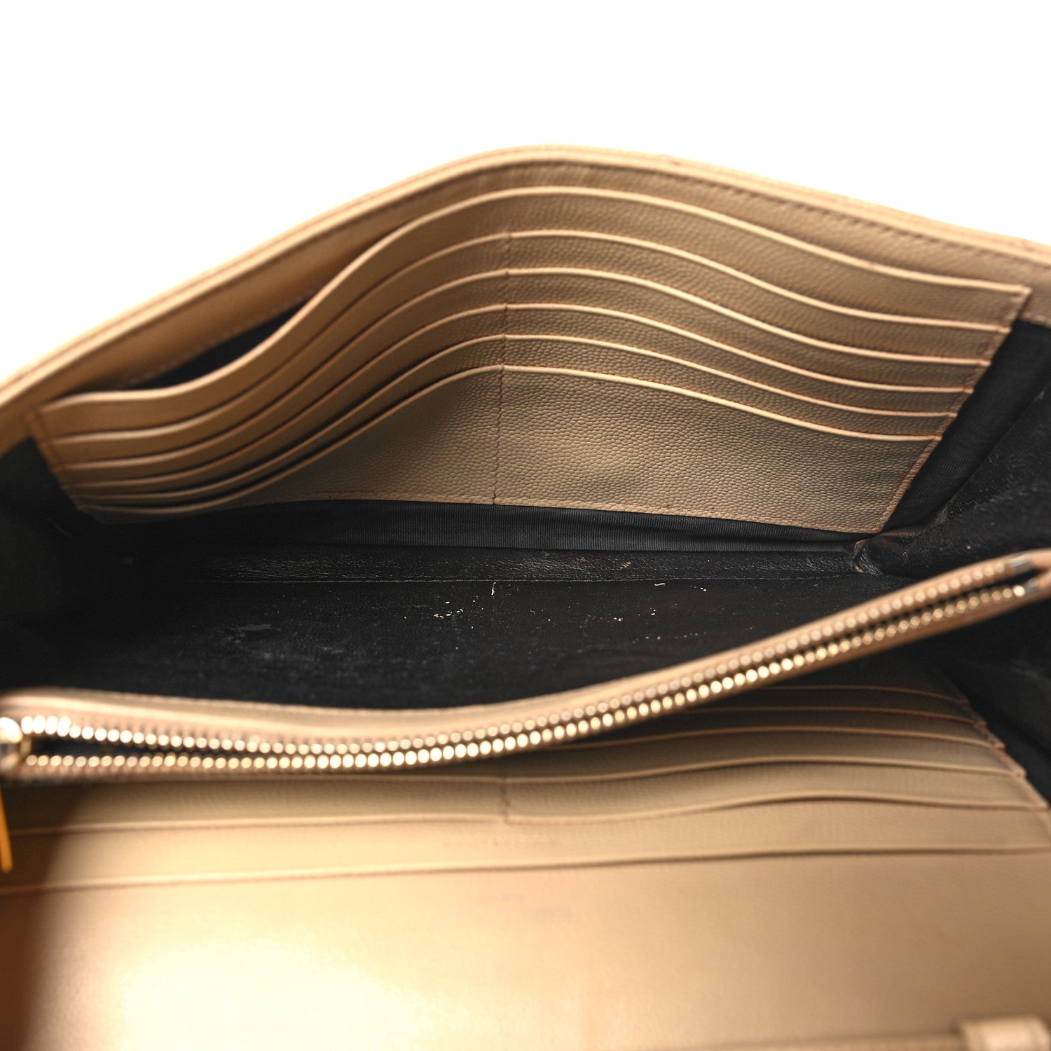 Saint Laurent Grain De Poudre Matelasse Chevron Monogram Chain Wallet Dark Beige 5 of 15