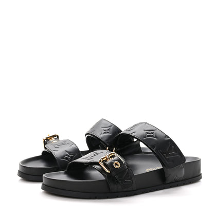 Louis Vuitton Lambskin Embossed Monogram Bom Dia Flat Mule Sandals 38.5 Black 2 of 9