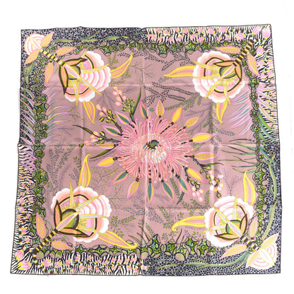 Hermes Silk Flowers of South Africa Scarf 90 Vieux Rose Vert Jaune 1 of 5