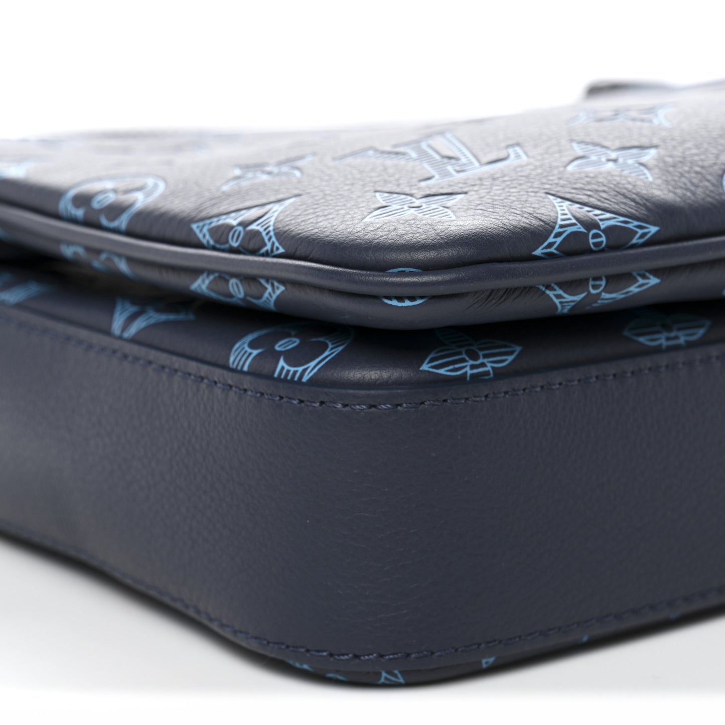 Calfskin Monogram Shadow Trio Messenger Navy River Blue