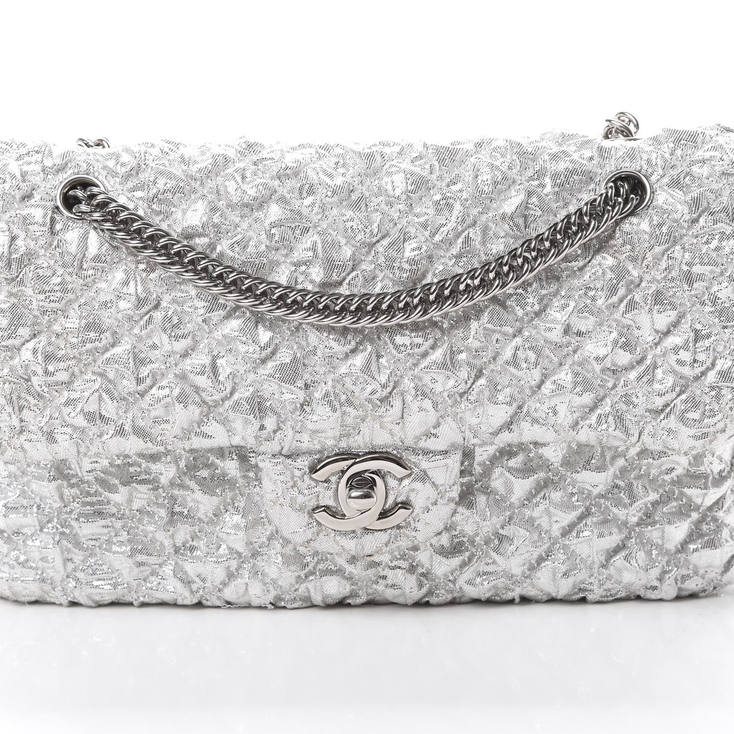 Chanel Metallic Lame Quilted Small Double Flap Silver 7 of 12