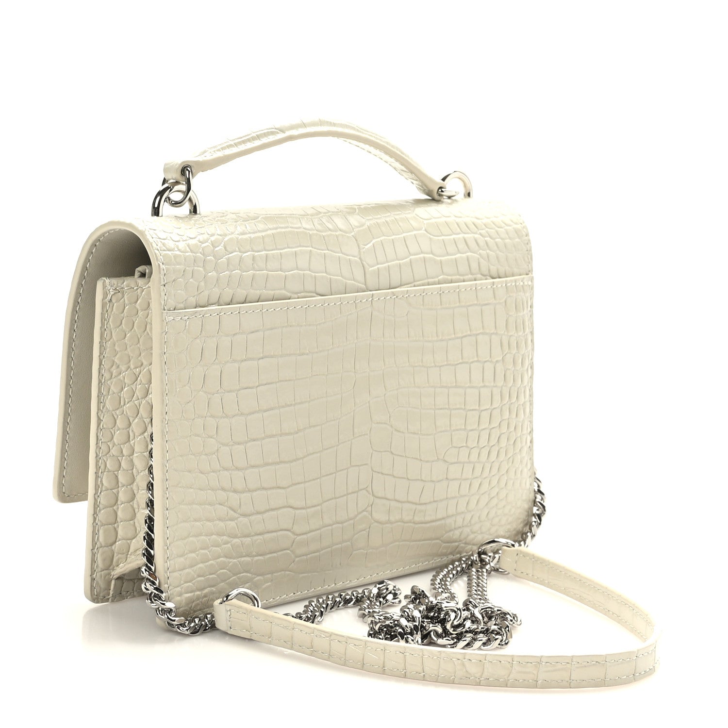 Saint Laurent Calfskin Crocodile Embossed Monogram Sunset Chain Wallet Blanc Vintage 3 of 8