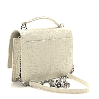 Saint Laurent Calfskin Crocodile Embossed Monogram Sunset Chain Wallet Blanc Vintage 3 of 8