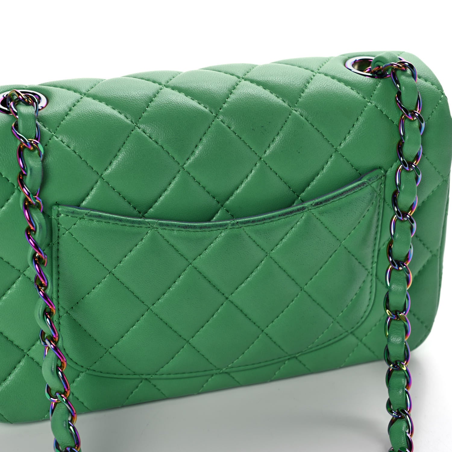 Chanel Lambskin Quilted Mini Rectangular Flap Green Blue 11 of 11