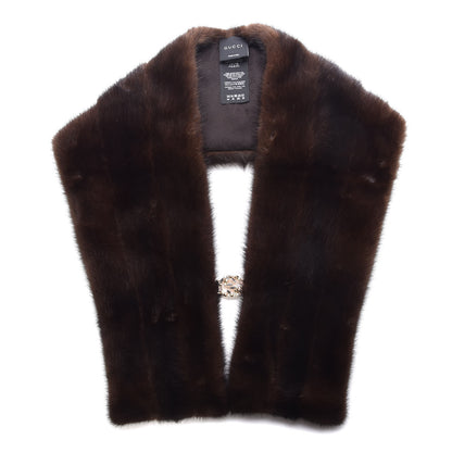 Gucci Mink Fur Monogram Shawl Scarf Dark Brown 1 of 5