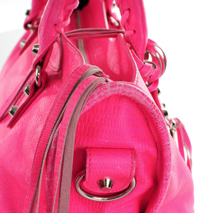 Balenciaga Calfskin Lizard Embossed Classic Silver Hardware City Rose Fluo 11 of 15