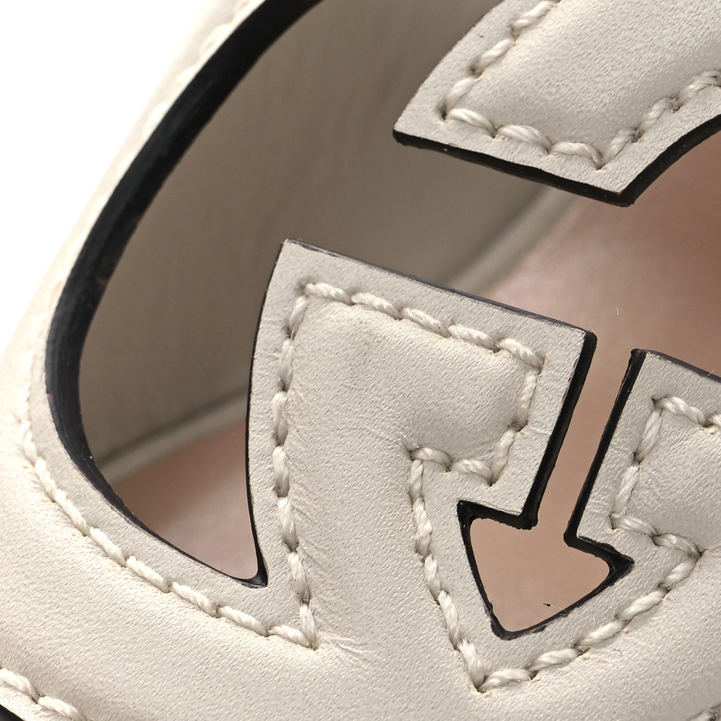 Cosmos Softy Calfskin Wooden Interlocking G Cut-Out 30/120mm Platform Sandals 36 Mystic White