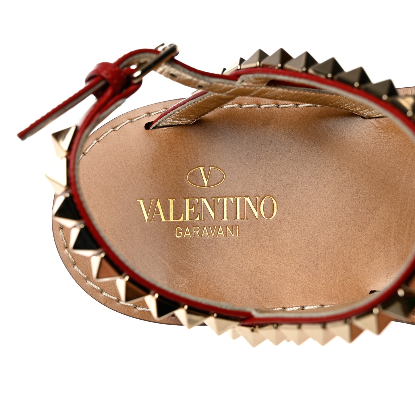 Calfskin Rockstud T-Strap Flat Thong Slingback Sandals 36 Rosso