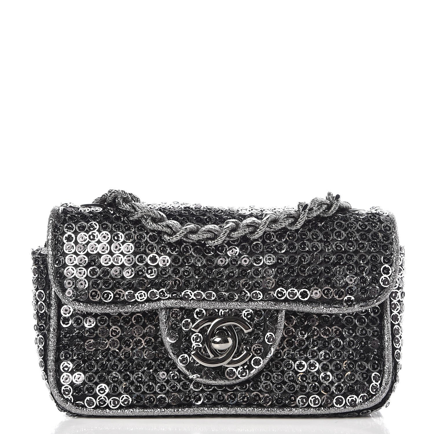 Chanel Sequin Micro Flap Dark Silver 1 of 9