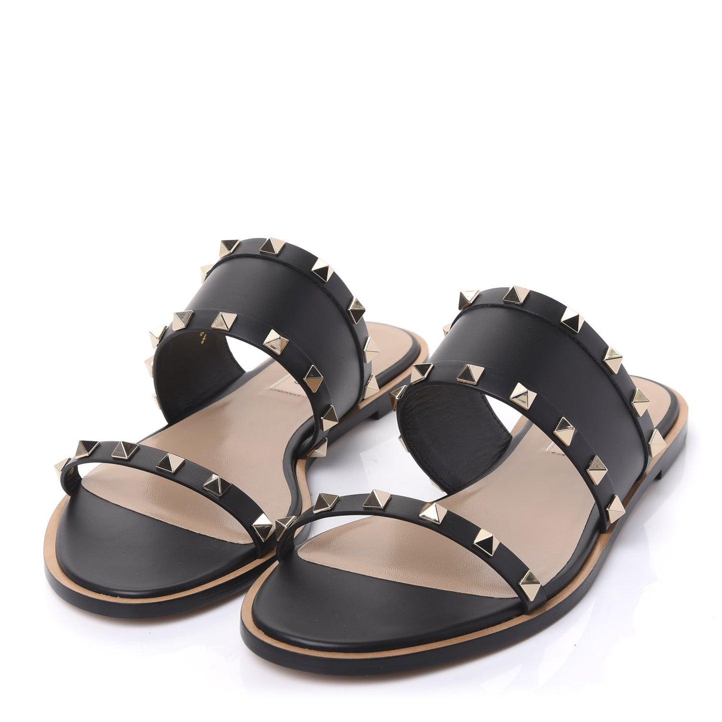 Nappa Rockstud Flat Sandals 38.5 Black