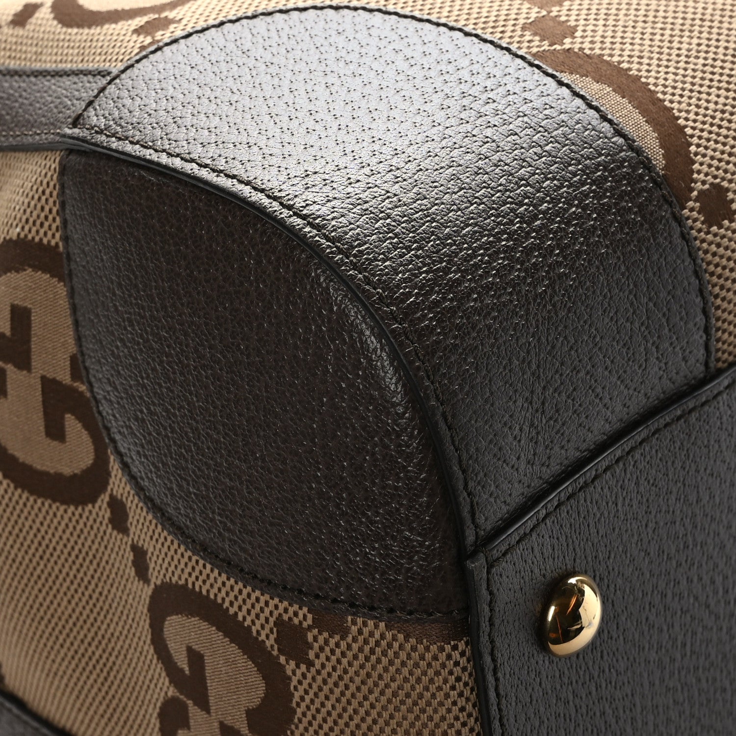 Gucci Monogram Jumbo GG Textured Dollar Calfskin Web Maxi Duffle Bag Camel Ebony 7 of 10