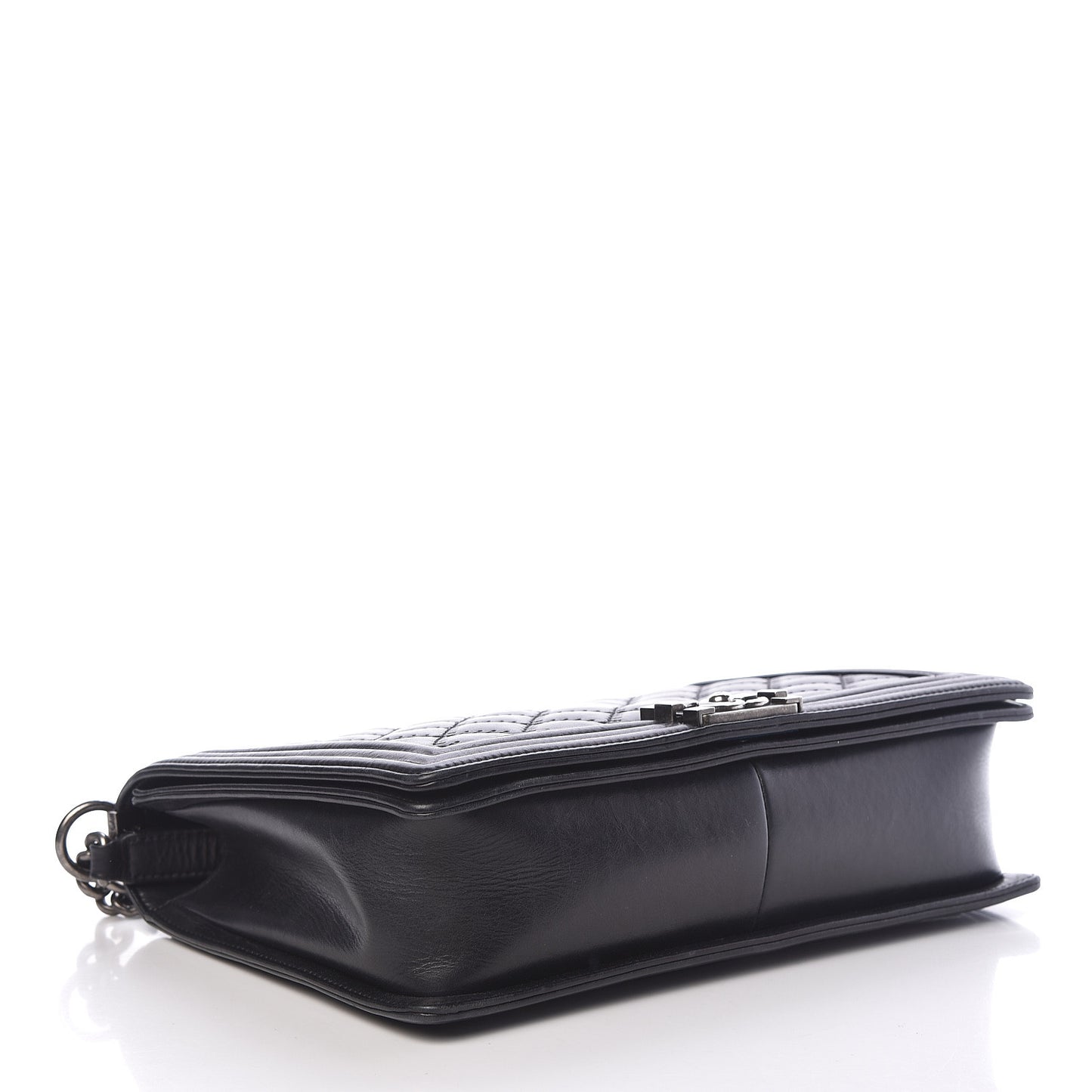 Calfskin Embossed Stitch Large Boy Flap Black