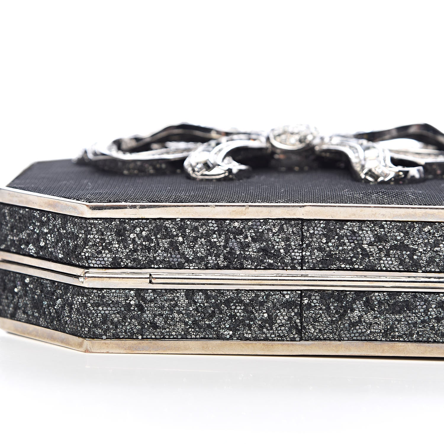 Judith Leiber Crystal Minaudiere Bow Clutch Black Silver 11 of 13