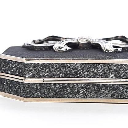 Judith Leiber Crystal Minaudiere Bow Clutch Black Silver 11 of 13