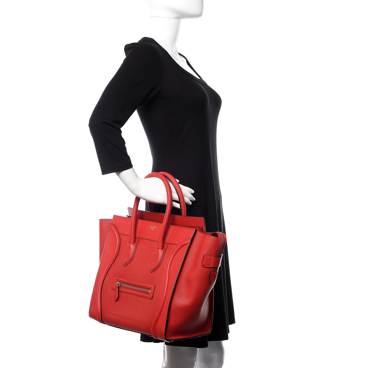 Celine Drummed Calfskin Mini Luggage Coquelicot 2 of 9