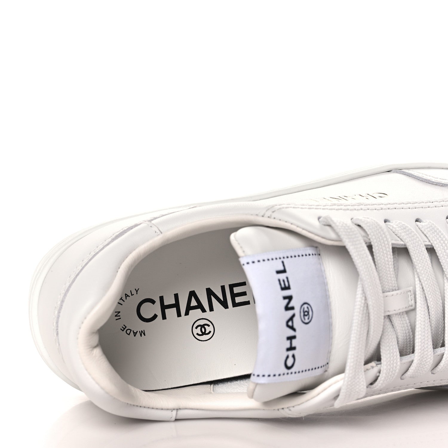 Chanel Calfskin Womens CC Logo Sneakers 37.5 White 6 of 8