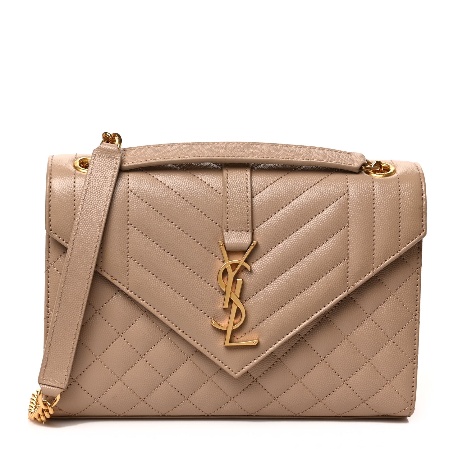 Grain De Poudre Textured Mixed Matelasse Medium Triquilt Monogram Satchel Dark Beige