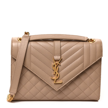 Saint Laurent Grain De Poudre Textured Mixed Matelasse Medium Triquilt Monogram Satchel Dark Beige 1 of 7