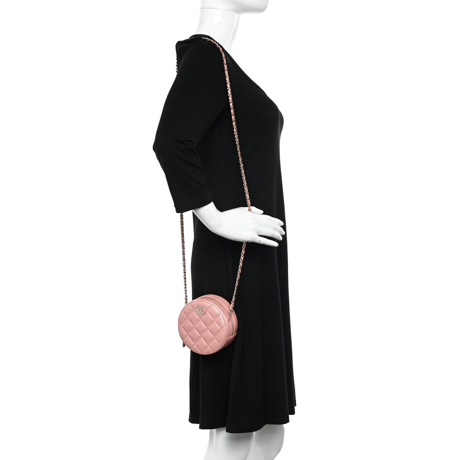 Chanel Iridescent Caviar Resin Quilted Round Clutch With Chain Pink 2 of 10