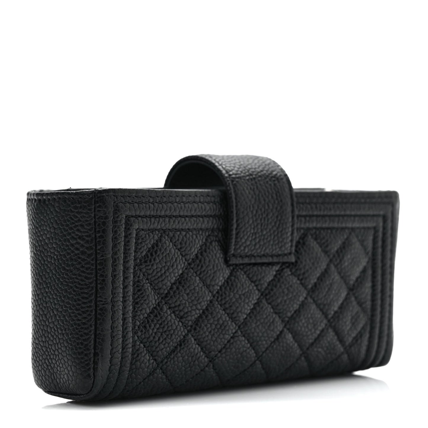 Caviar Quilted Mini Boy Phone Holder Clutch Black