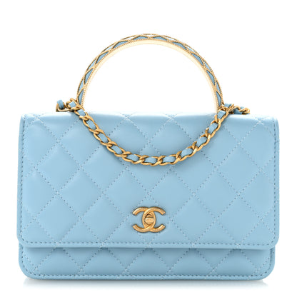 Chanel Lambskin Quilted Metal Twist Top Handle Wallet On Chain WOC Blue 1 of 13