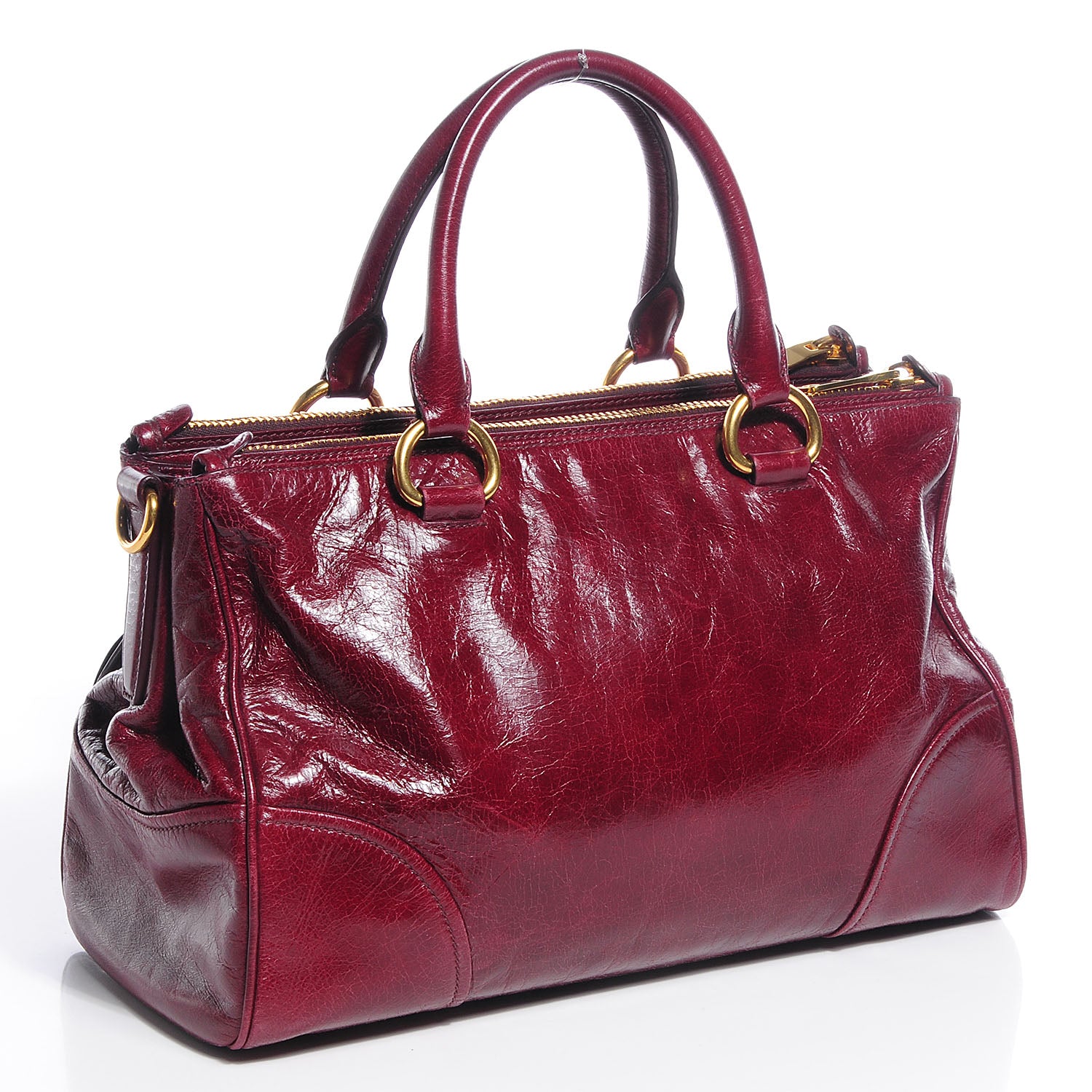 美品 Miu Miu Vitello Shine Rosso Bordo Miu Miu Vitello Shine Double Zip Tote Amaranth 87255 – FASHIONPHILE