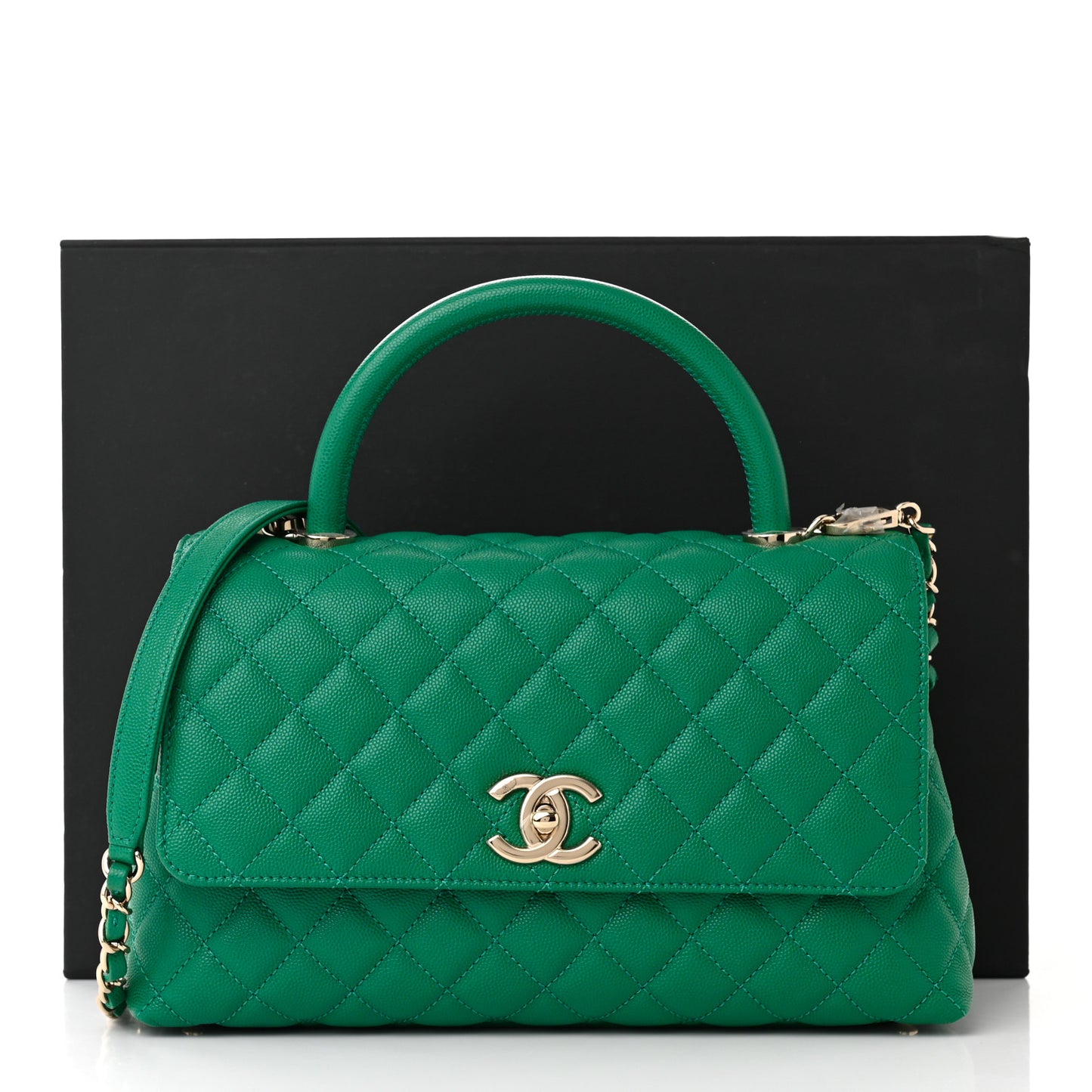 Caviar Quilted Small Coco Handle Flap Green