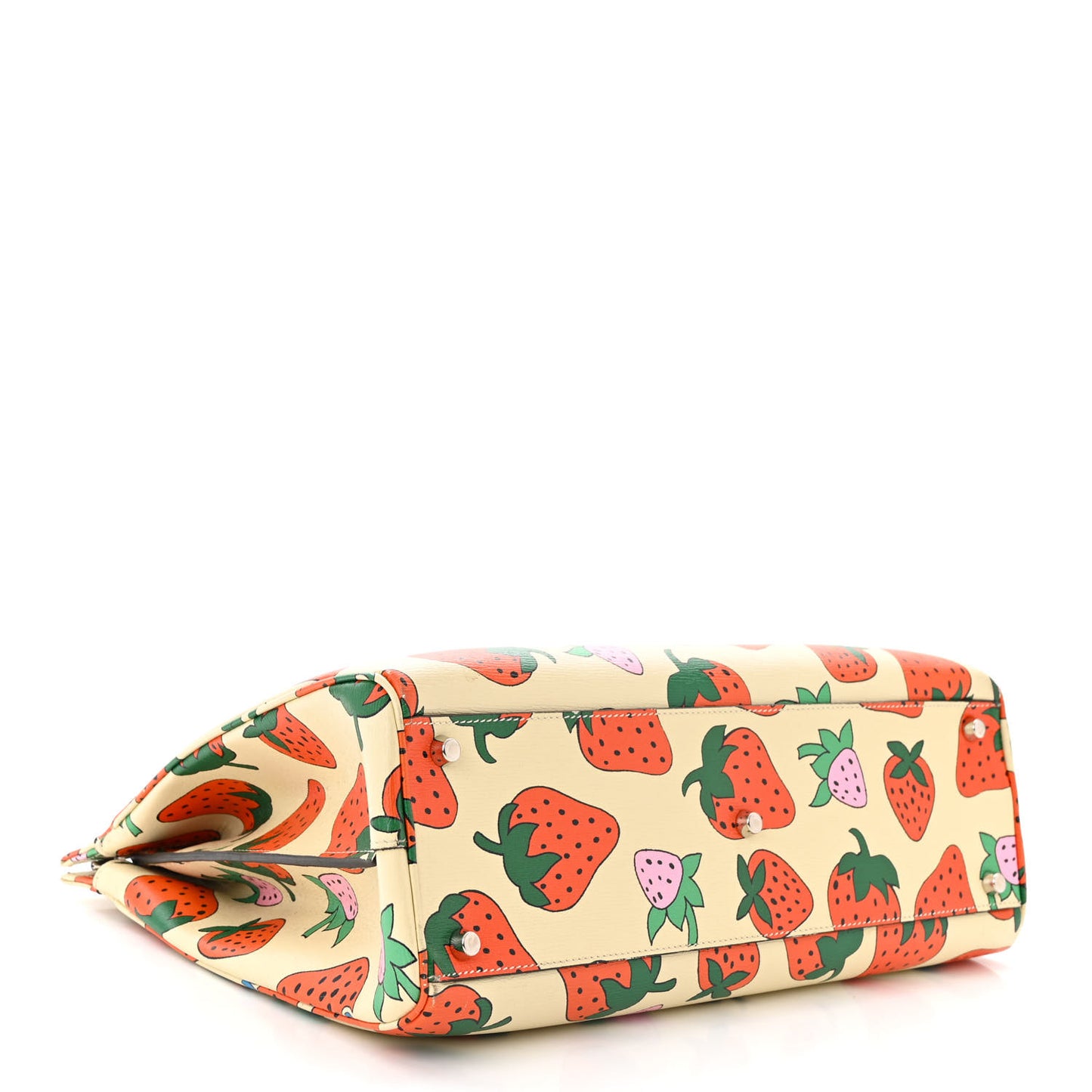 Calfskin Strawberry Print Medium Zumi Top Handle Bag Ivory Red