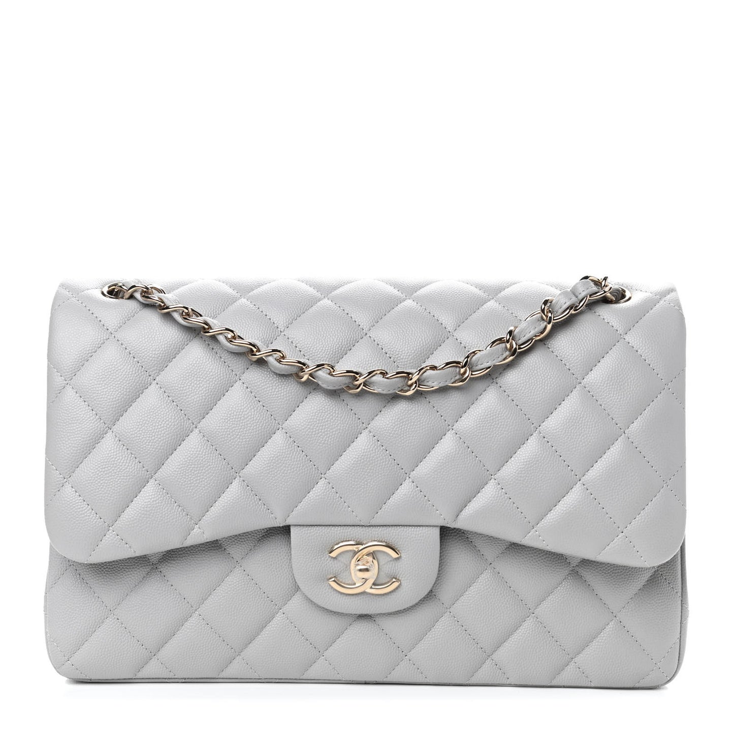 Caviar Quilted Jumbo Double Flap Grey