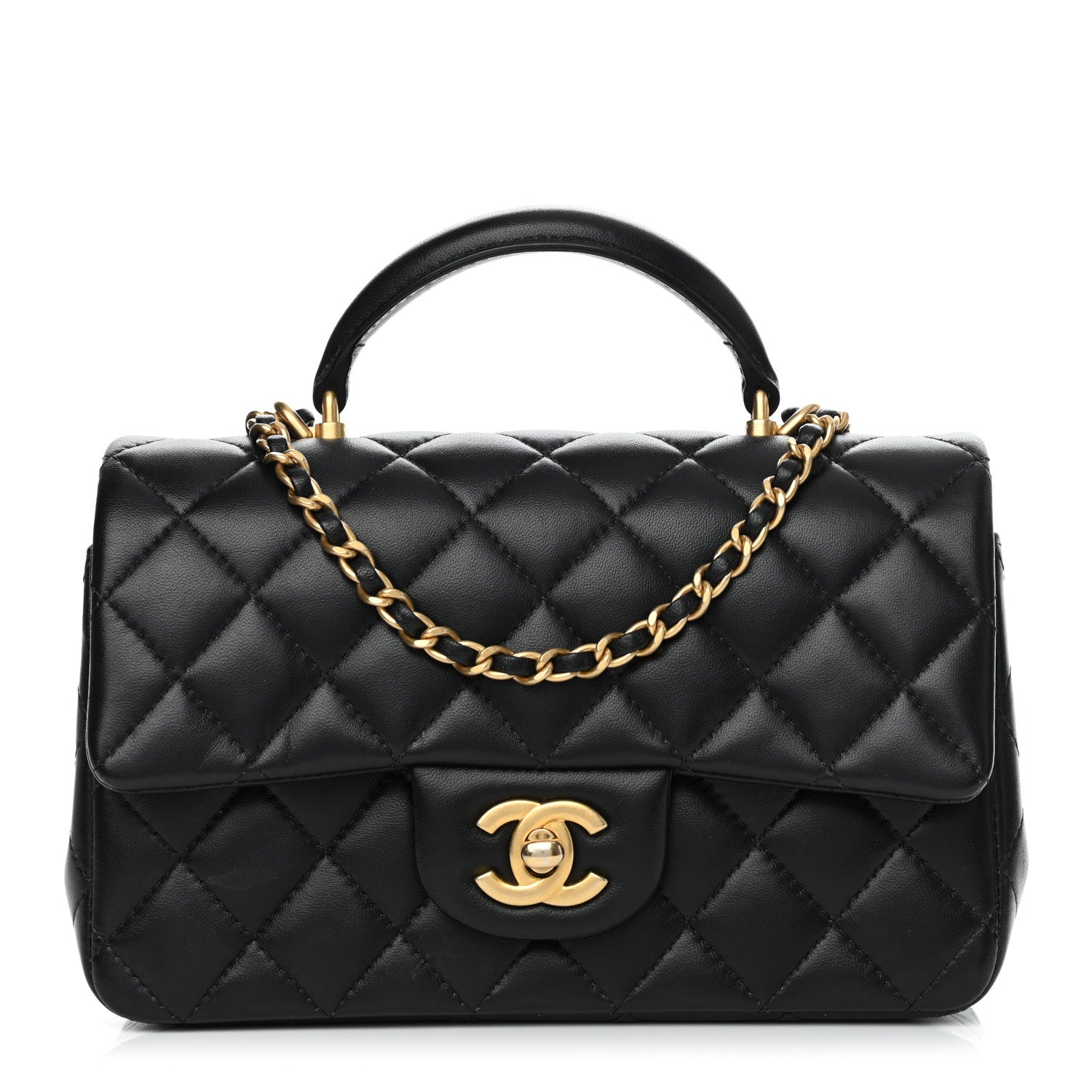 Chanel Lambskin Quilted Mini Top Handle Rectangular Flap Black 1 of 12