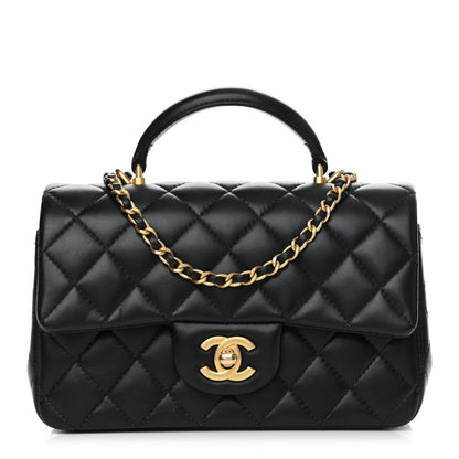 Chanel Lambskin Quilted Mini Top Handle Rectangular Flap Black 1 of 12