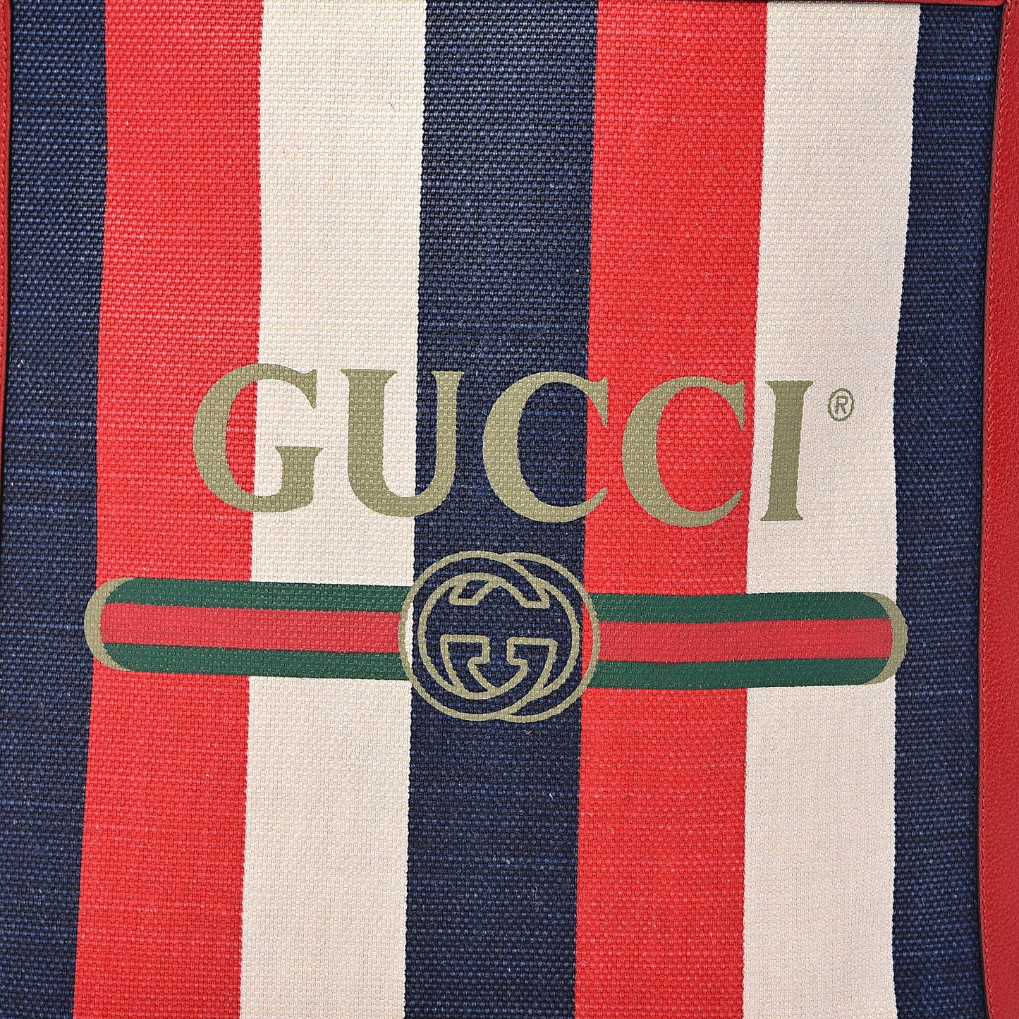 Canvas Calfskin Sylvie Stripe Logo Mens Tote Red White Blue