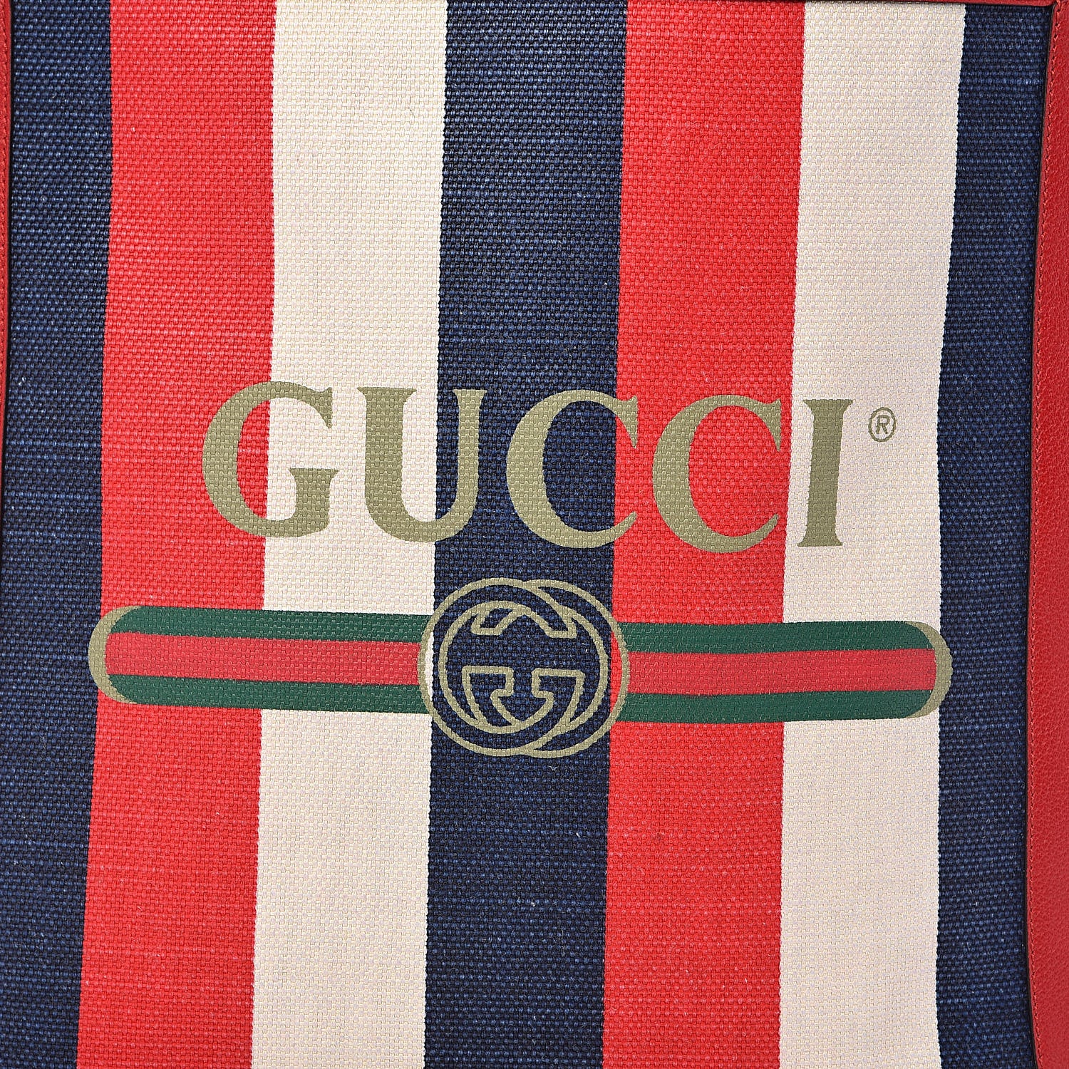 Gucci Canvas Calfskin Sylvie Stripe Logo Mens Tote Red White Blue 10 of 10