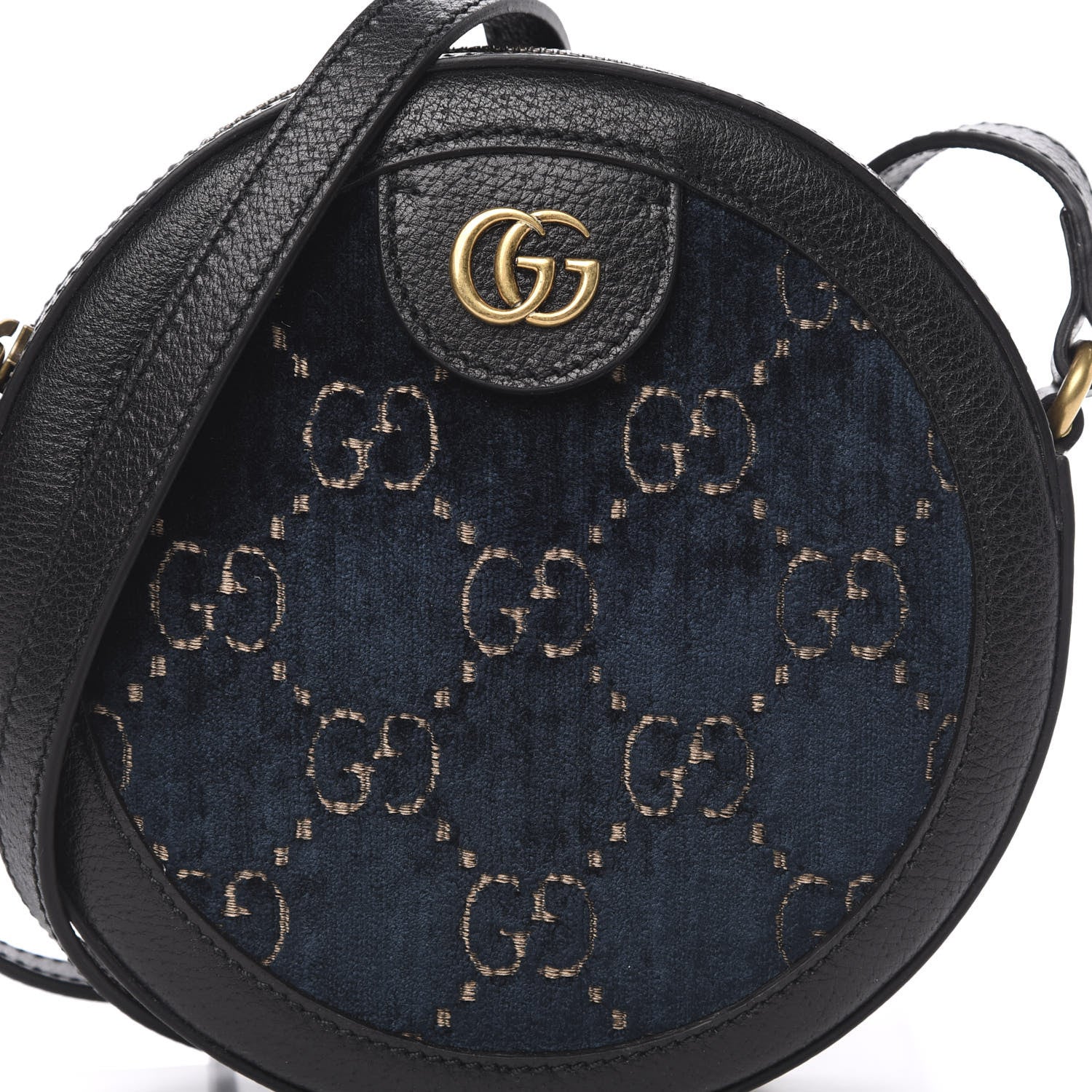Gucci Velvet Calfskin GG Monogram Round Shoulder Bag Blue Beige 7 of 9