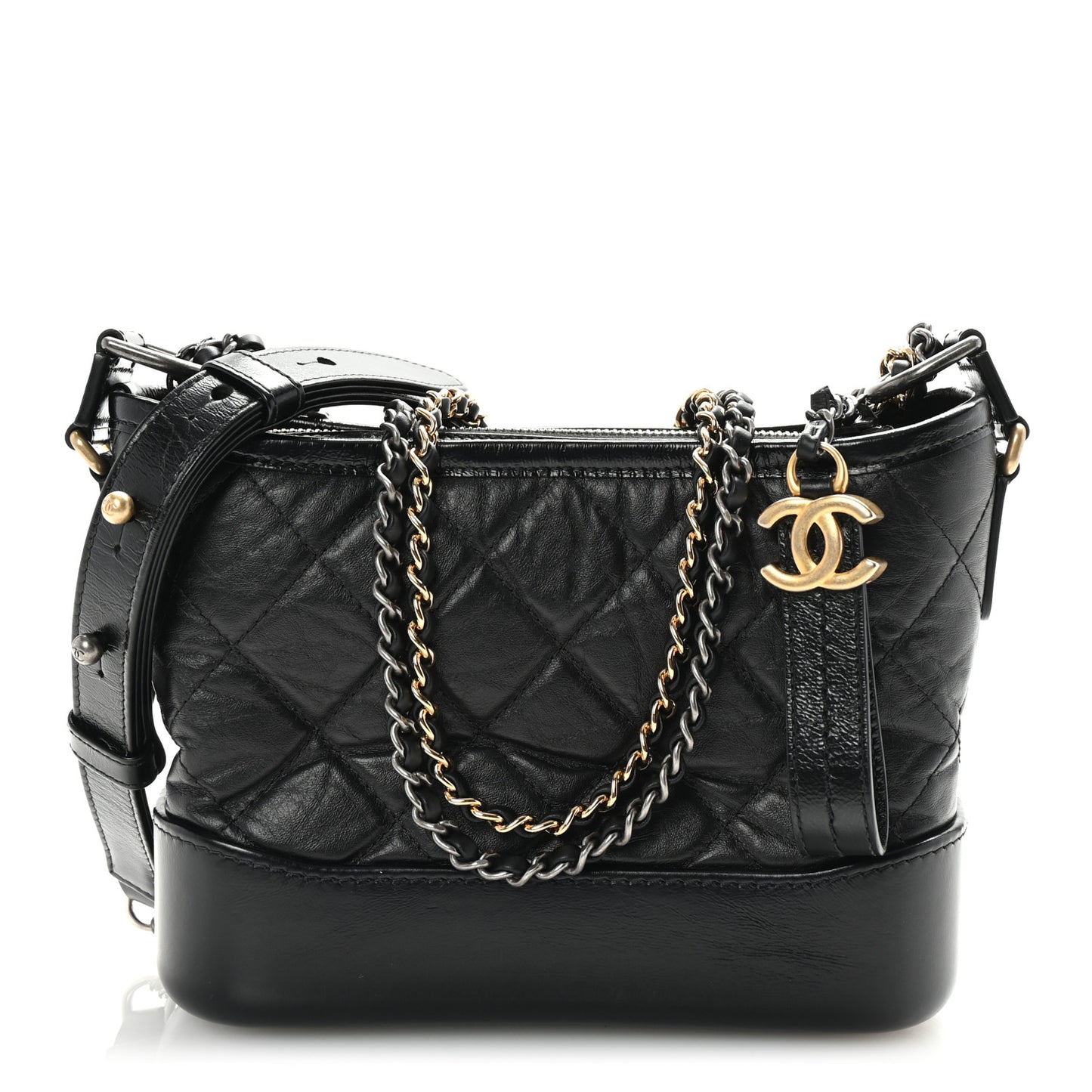 Aged Calfskin Quilted Small Gabrielle Hobo Black