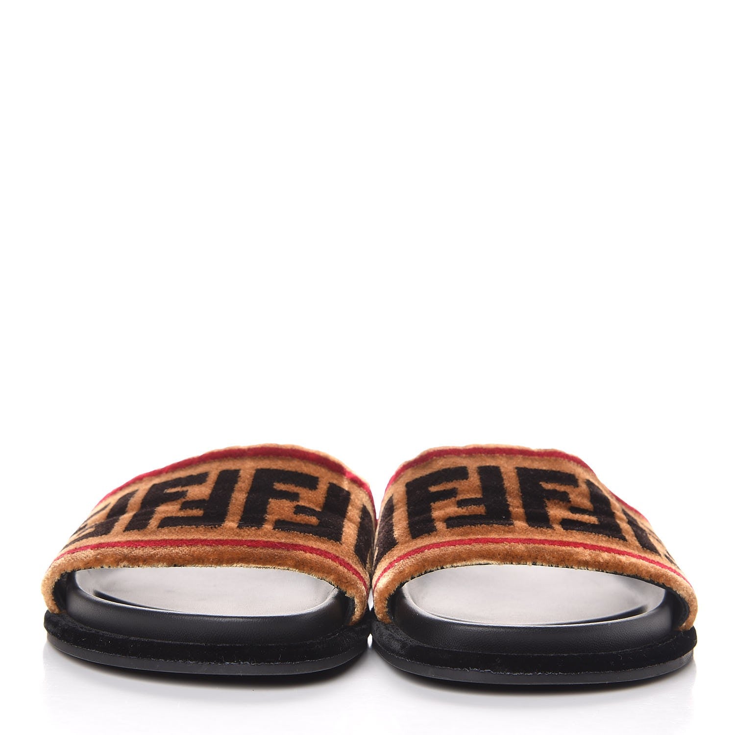 Fendi Velvet FF Slide Sandals 37 Testa di Moro Tobacco Fragola 2 of 10
