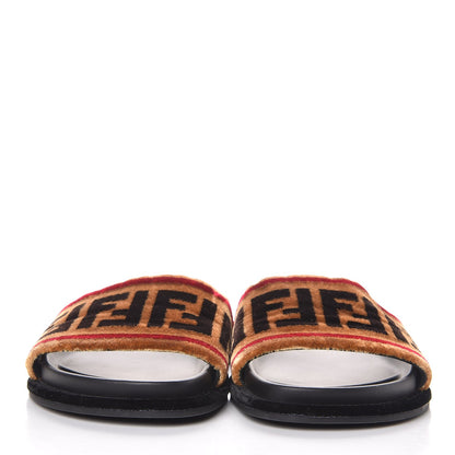 Fendi Velvet FF Slide Sandals 37 Testa di Moro Tobacco Fragola 2 of 10