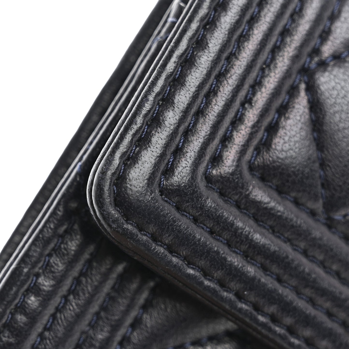 Lambskin Quilted Boy Flap Card Holder Navy