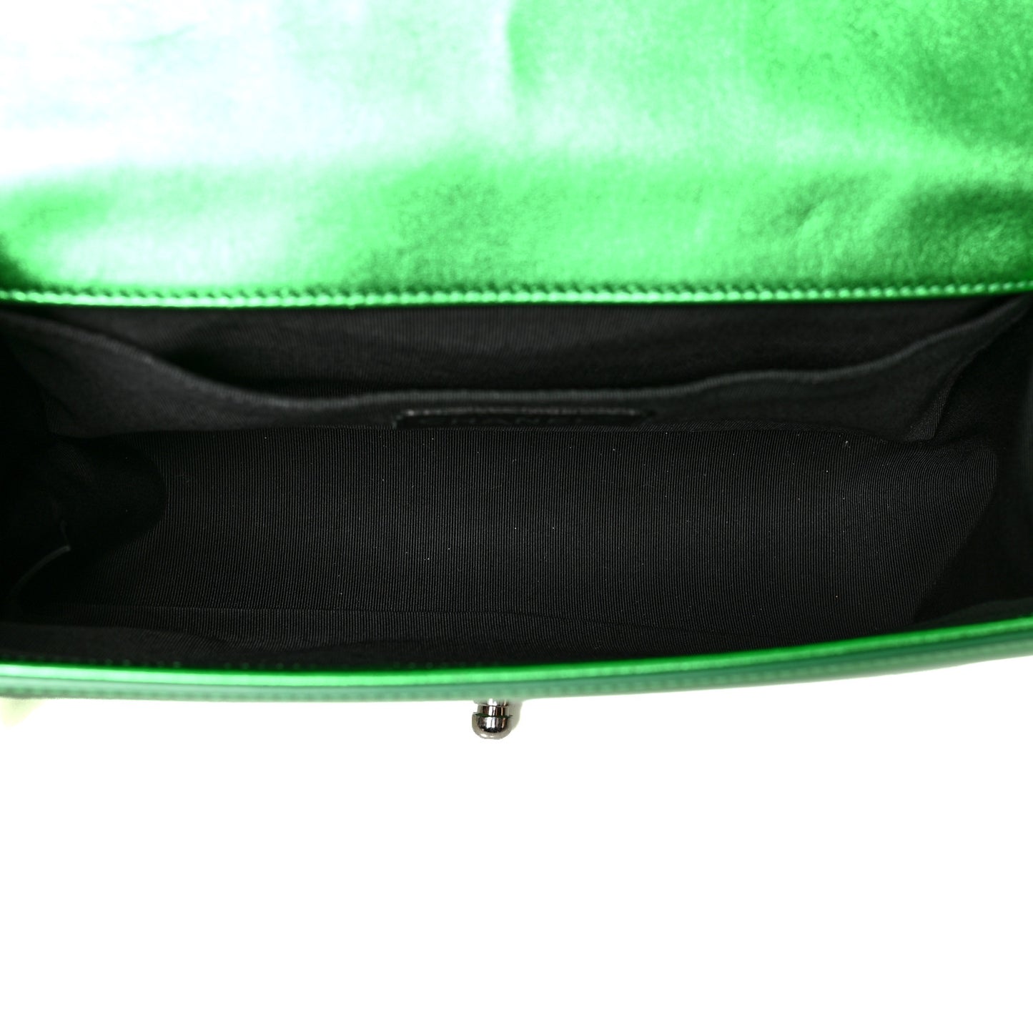 Metallic Patent Calfskin Quilted Medium Boy Flap Green
