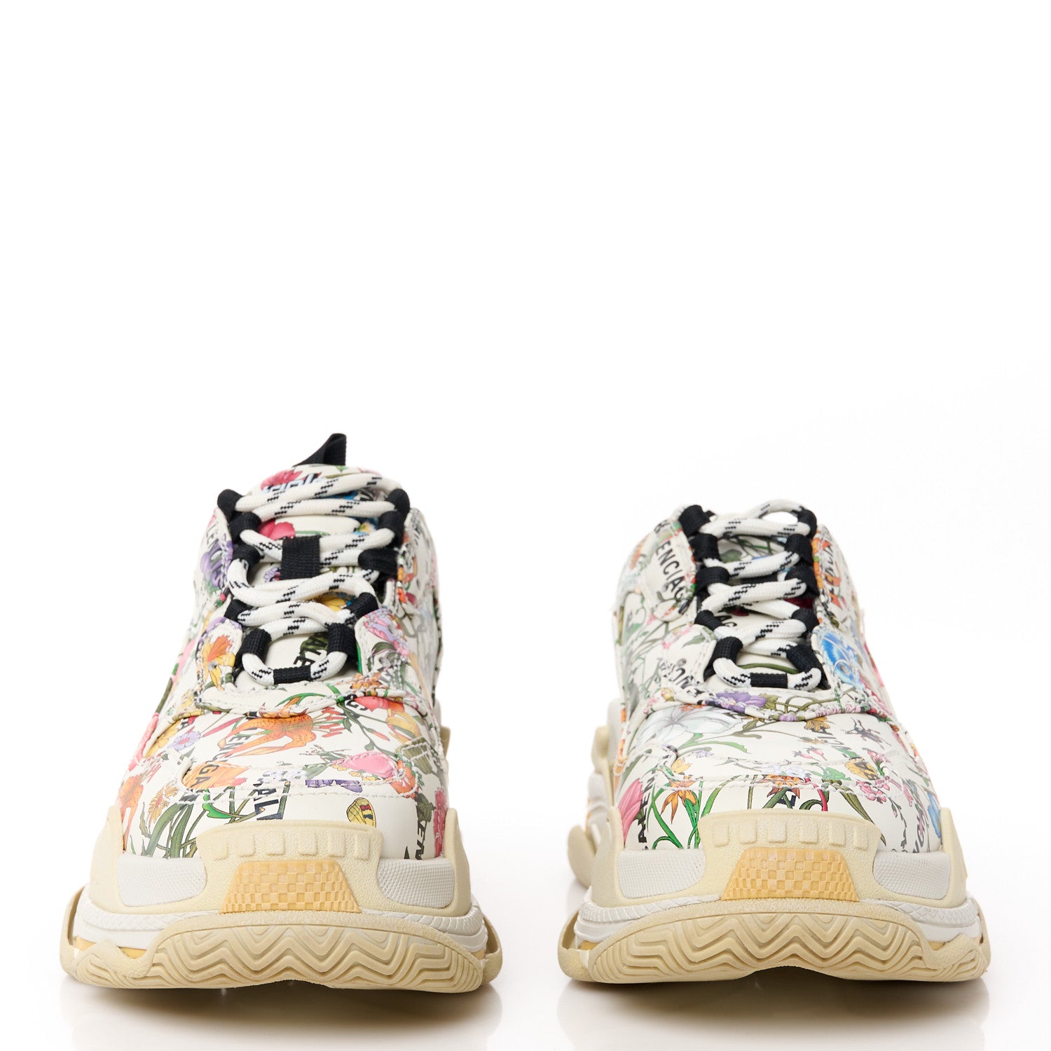 Balenciaga X GUCCI Fabric Allover Logo Flora Print Womens Triple S Sneakers 38 Multicolor White 2 of 8
